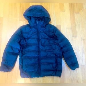 ZARA Down PUFFER COAT Navy Hidden Hood Hooded Puffer Jacket Size 9/10 Beautiful